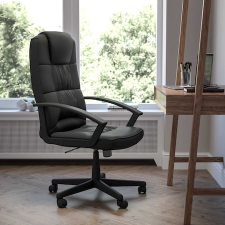 Flash Furniture Leather Task Chair, Black CH-197051X000-BK-GG